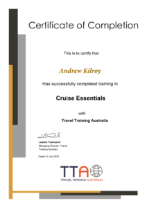 Cruise Course Certificate of completion – Andrew Kilroy