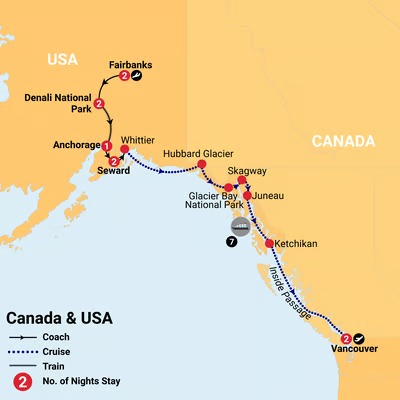 Ultimate Denali Alaska Rail & Cruise with Vancouver Stay